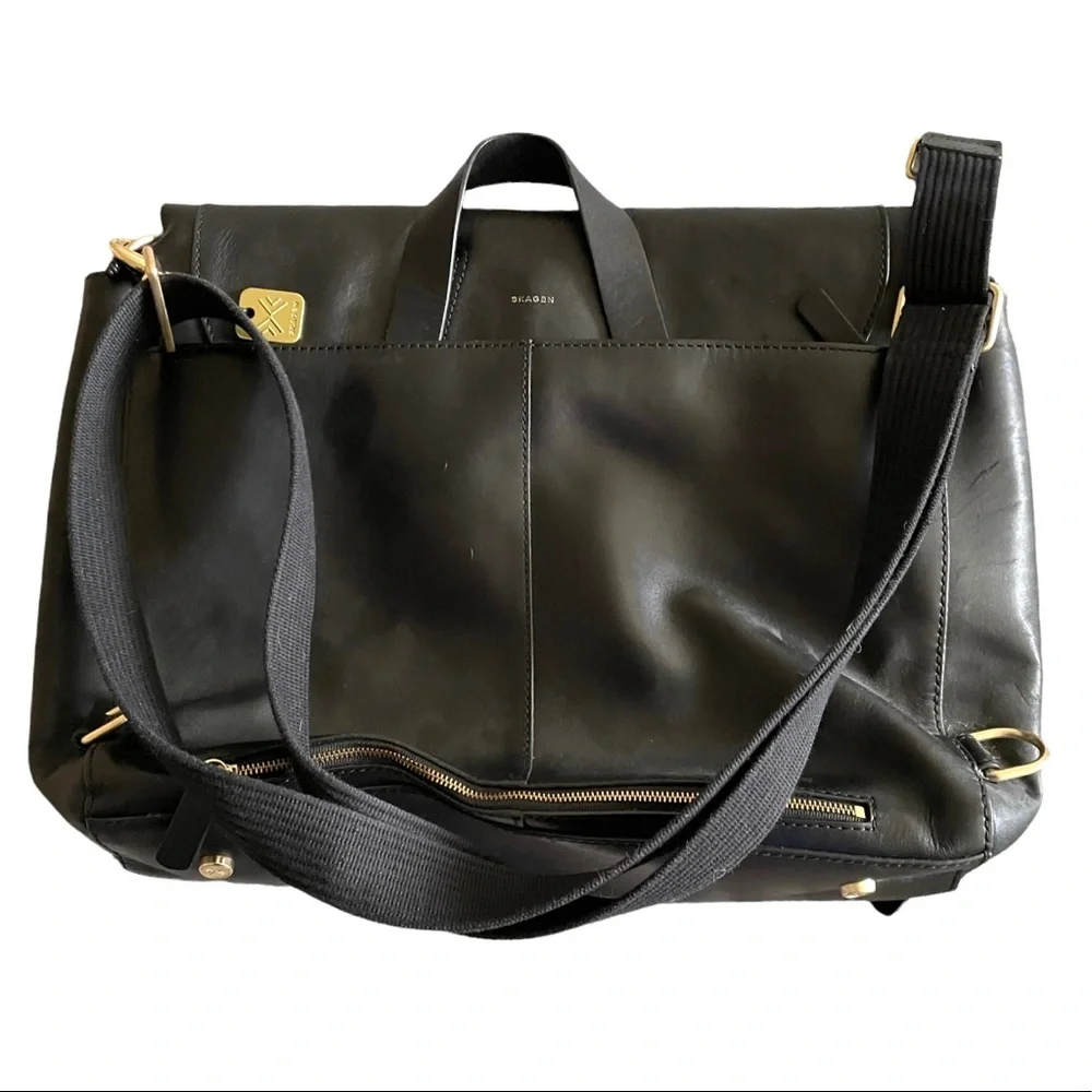 Skagen Black Leather Messenger Bag